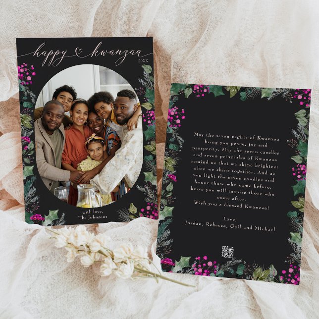 Mörk Bohemian Cute Botanicals 1 Photo Kwanzaa Julkort (Skapare uppladdad)