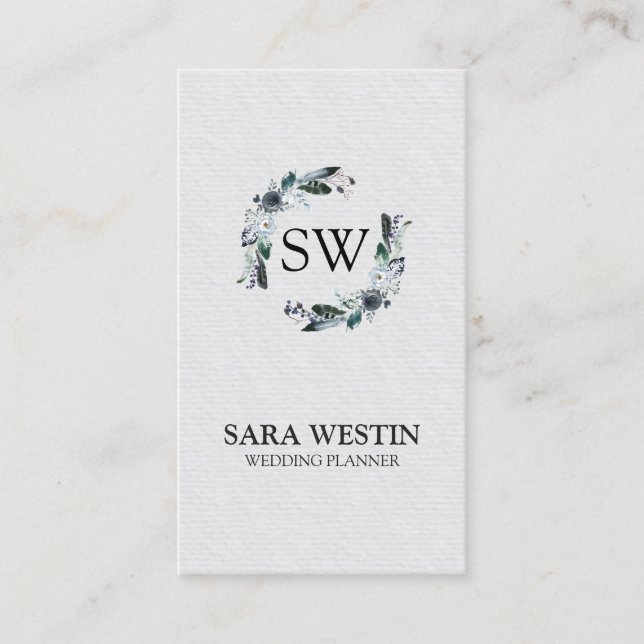 Mörk bohemisk blomster monogram visitkort (Framsida)