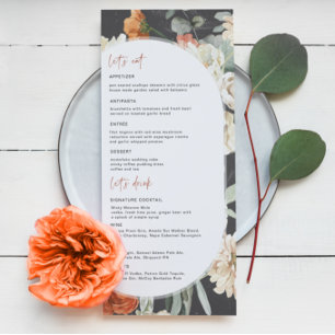 Mörk Boho Blommigt   Bröllop Menu Meny
