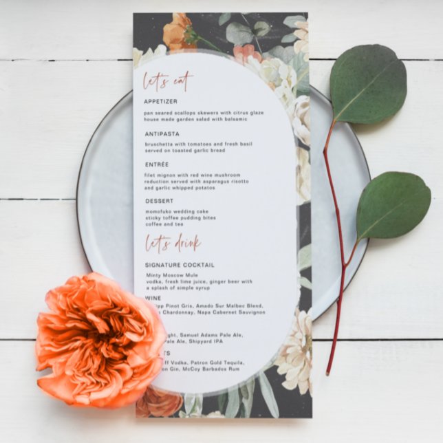 Mörk Boho Blommigt | Bröllop Menu Meny (Skapare uppladdad)