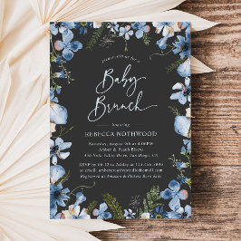 Mörk Boho Dusty Blue Blommigt Baby Shower Brunch Inbjudningar