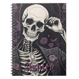 Mörk Boho Gotisk Skelett & Rosor Halloween Anteckningsbok