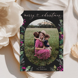 Mörk Boho Greenery Foliage Photo jul Card Julkort