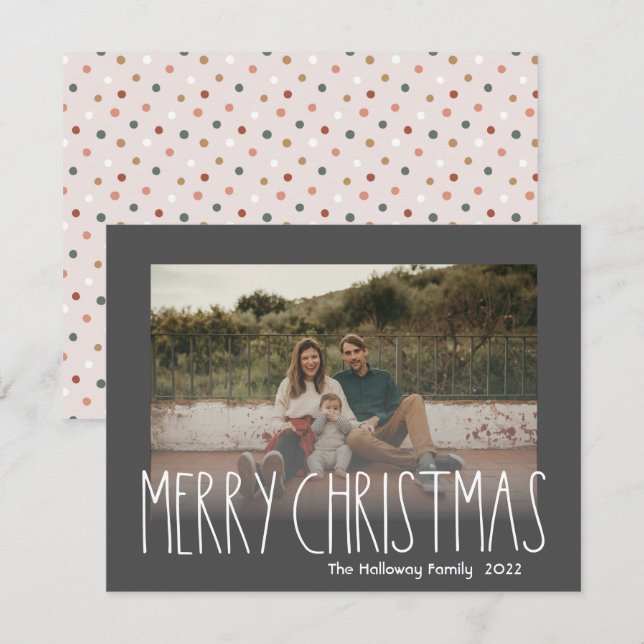 Mörk Boho Polka-prickade fotfoto till julklapp Julkort (Fram/baksida)