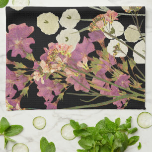 Mörk Boho Pressade Pappra blommor Kökshandduk
