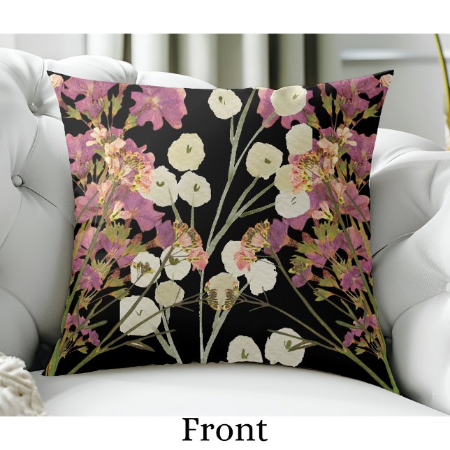 Mörk Boho Pressade Pappra blommor Kudde (Skapare uppladdad)