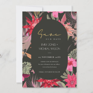 Mörk Boho Red Blommigt Spara datum Inbjudan
