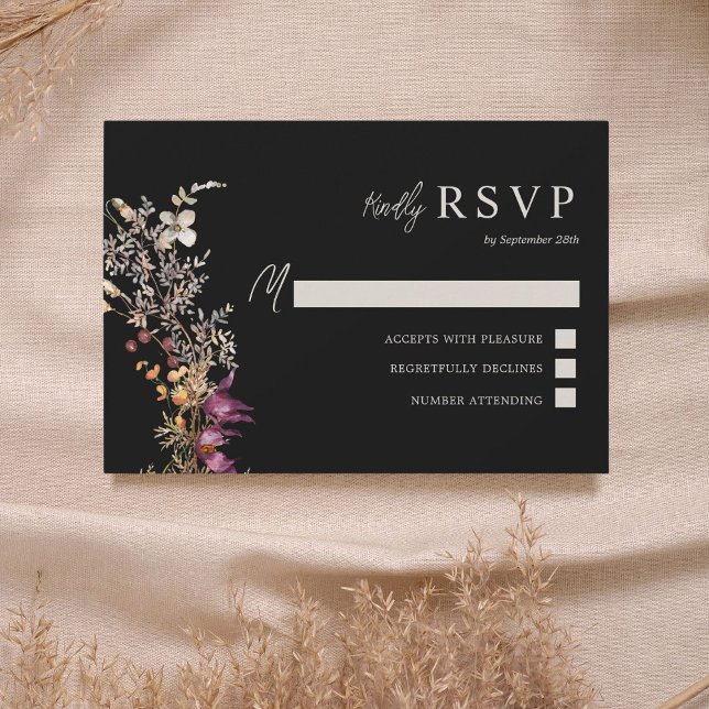 Mörk Boho Wildblomma Bröllop OSA Kort (Skapare uppladdad)