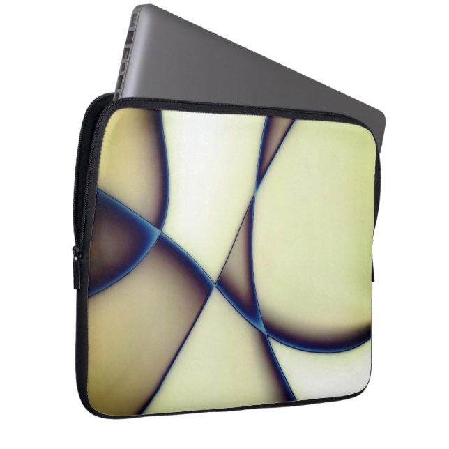 Mörk böjd linjer på blå skugga över krämbeige laptop fodral (Framsidan Höger)