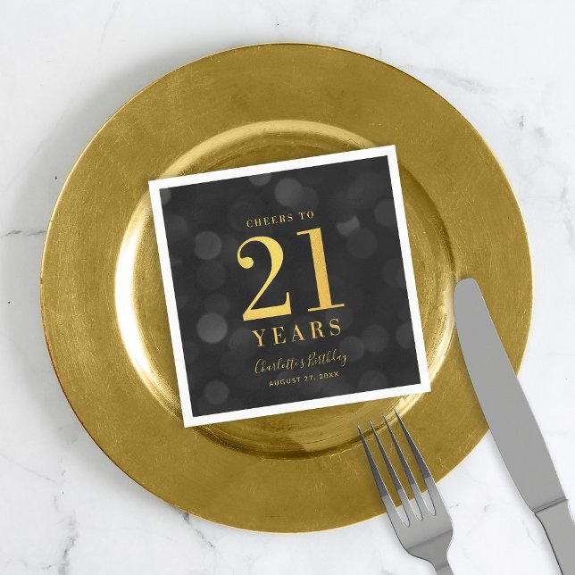 Mörk Bokeh Falskt Guld Skål för 21 År Födelsedag Pappersservett (Skapare uppladdad)