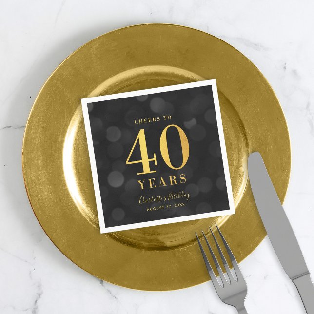 Mörk Bokeh Falskt Guld Skål för 40 år Födelsedag Pappersservett (Skapare uppladdad)