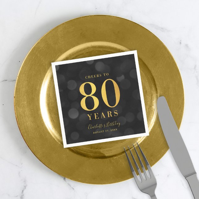 Mörk Bokeh Falskt Guld Skål för 80 Års Födelsedag Pappersservett (Skapare uppladdad)
