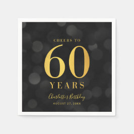 Mörk Bokeh Faux Guld Cheers till 60 års födelsedag Pappersservett