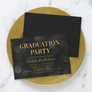 Mörk Bokeh Faux Guld Studentfest Inbjudningar