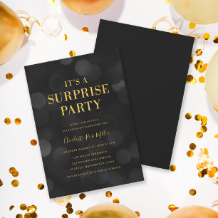Mörk Bokeh Guld Det är en överraskning Party födel Inbjudningar