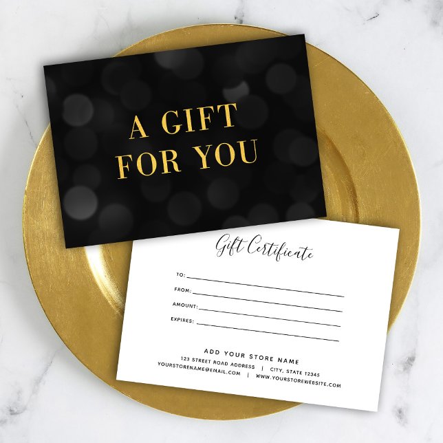 Mörk Bokeh Ljus Faux Guld Gift Certificate (Skapare uppladdad)