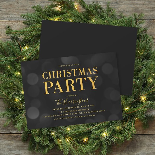 Mörk Bokeh Ljus Faux Guld jul Party Inbjudningar (Skapare uppladdad)