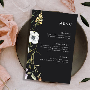 Mörk Botanical Wildblommor Elegant bröllop Menu