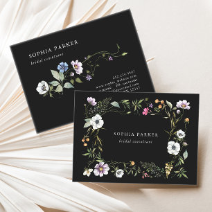 Mörk Botanical Wildblommor Girly och Elegant Visitkort