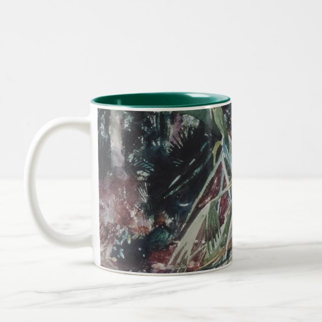Mörk Botanisk Abstrakt Konst Tvåtons Mugg (Vänster)