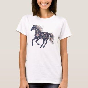 Mörk Botanisk Blommig Löphäst T Shirt