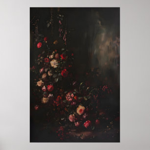 Mörk Botanisk Blommig Ros Blom Konst, Mörk Poster