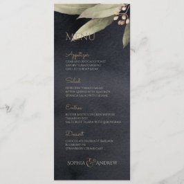 Mörk botanisk grey vintage rustic bröllop meny