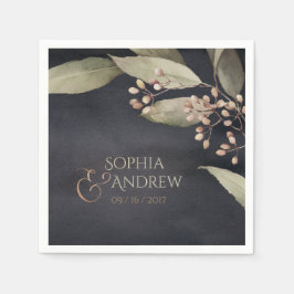 Mörk botanisk grey vintage rustic bröllop pappersservett