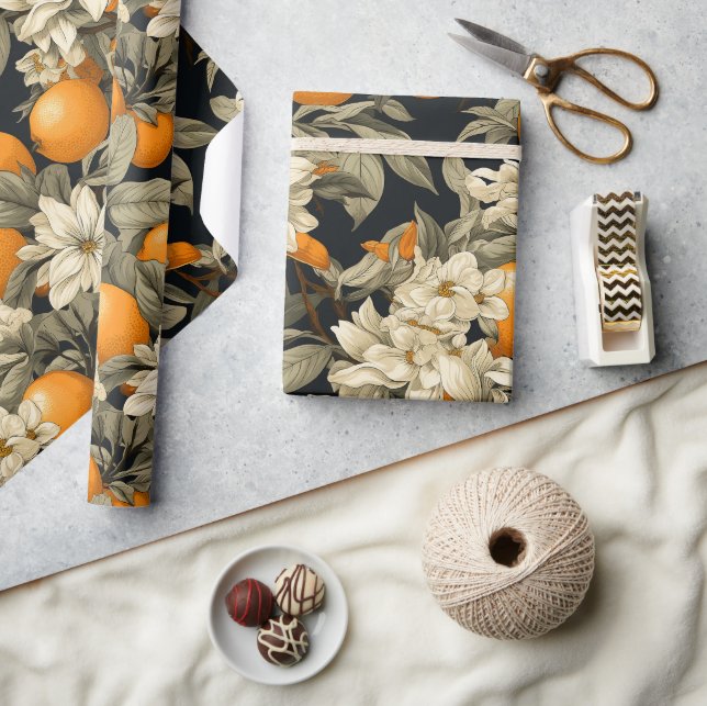 Mörk Botanisk Orange Blossom Presentpapper (Hantverk)