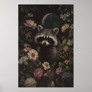 Mörk Botanisk Söt Tvättbjörn Konst Utskriftbar Sko Poster