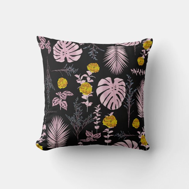 Mörk botaniskt, blommor lämnar mönster. kudde (Framsida)