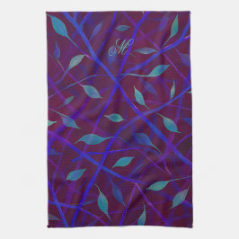 Mörk Botaniskt burgundy Jewel Foliage Monogram Kökshandduk