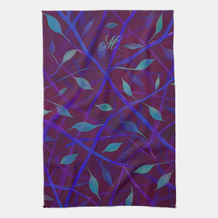 Mörk Botaniskt burgundy Jewel Foliage Monogram Kökshandduk