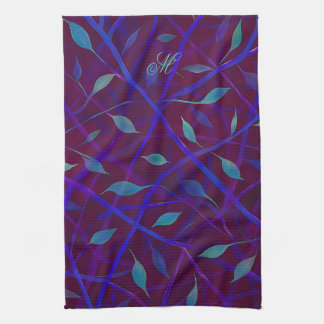 Mörk Botaniskt burgundy Jewel Foliage Monogram Kökshandduk