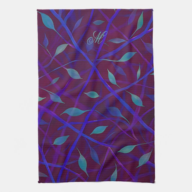 Mörk Botaniskt burgundy Jewel Foliage Monogram Kökshandduk (Vertikal)