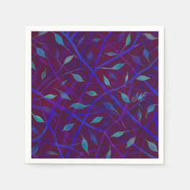 Mörk Botaniskt burgundy Jewel Foliage Monogram Pappersservett