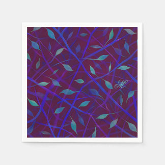 Mörk Botaniskt burgundy Jewel Foliage Monogram Pappersservett