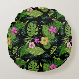 "Mörk Botaniskt Garden - Vintage Blommönster" Rund Kudde