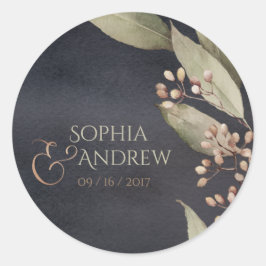 Mörk botaniskt grey vintage rustik monogram runt klistermärke