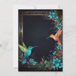 Mörk Botaniskt hummingbird-tema Inbjudningar