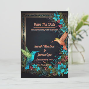 Mörk Botaniskt hummingbird-tema Inbjudningar