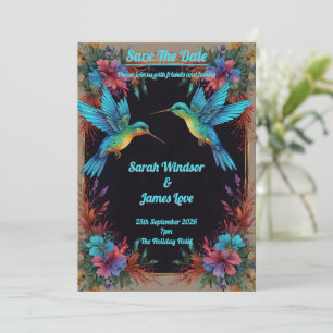 Mörk Botaniskt hummingbird-tema Inbjudningar