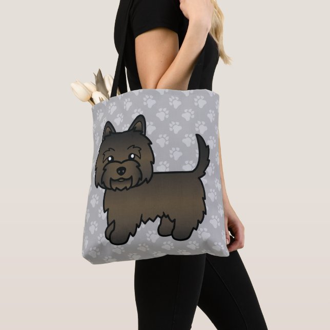 Mörk brindle Cairn Terrier Hund Söt Illustration Tygkasse (Närbild)