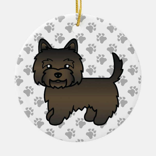 Mörk brindle Cairn Terrier Hundillustration & Tass Julgransprydnad Keramik (Framsidan)