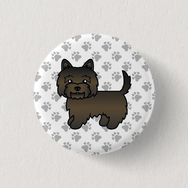 Mörk brindle Cairn Terrier Hundillustration Tassar Knapp (Framsida)