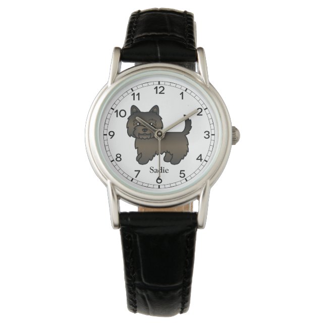 Mörk brindle Cairn Terrier Söt Hund & Anpassat Nam Armbandsur (Framsida)
