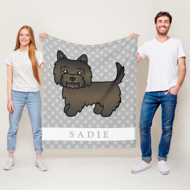 Mörk brindle Cairn Terrier Söt Hund & Anpassat Nam Fleecefilt (På plats)