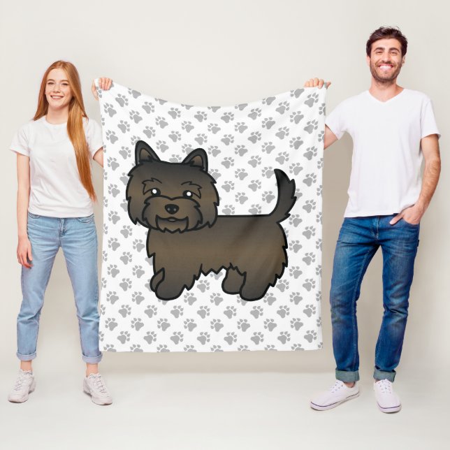 Mörk brindle Cairn Terrier Söt Tecknad Hund Fleecefilt (På plats)