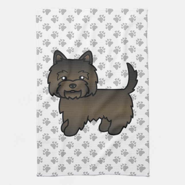 Mörk brindle Cairn Terrier Söt Tecknad Hund Kökshandduk (Vertikal)