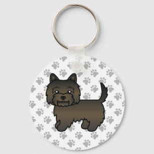 Mörk brindle Cairn Terrier Söt Tecknad Hund Nyckelring